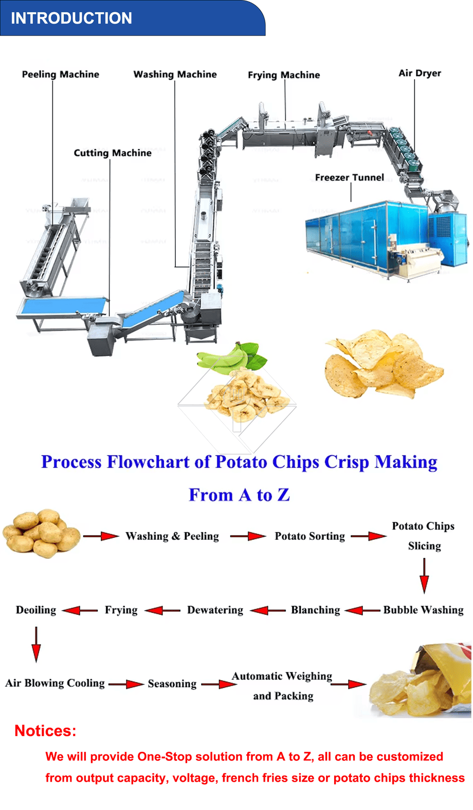 Machine automatique de fabrication de pommes de terre frites frites à grande échelle, prix de la dinde, ligne de production de frites